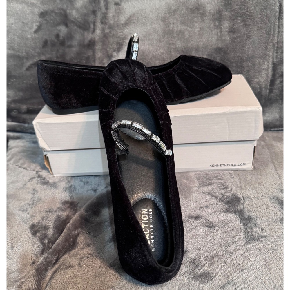 Kenneth Cole Reaction Eimar Black Velvet Crystal Mary Jane Ballet Flats 8.5 NEW - Picture 7 of 13